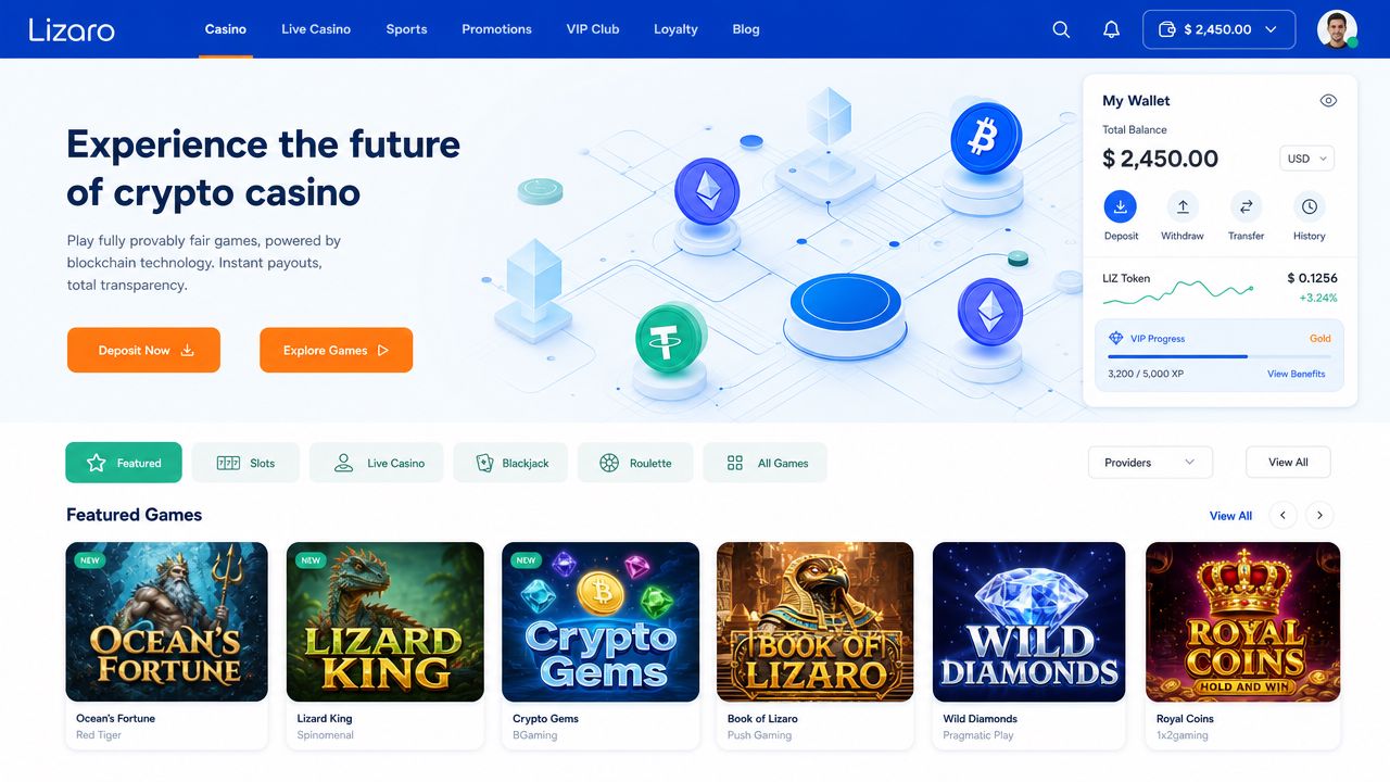 Desktop screenshot of Lizaro casino website showing Wild West-themed game lobby with sportsbook navigation and category tabs