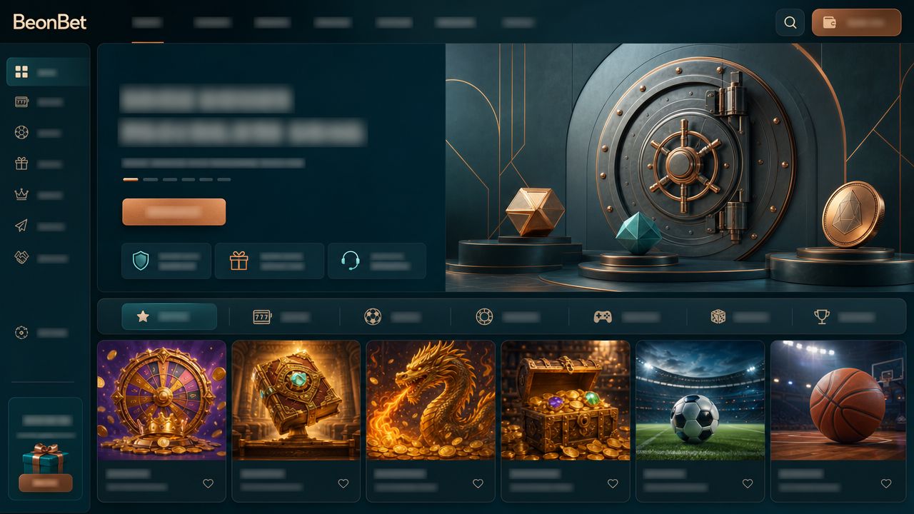 BeonBet casino homepage showing casino and sportsbook game categories
